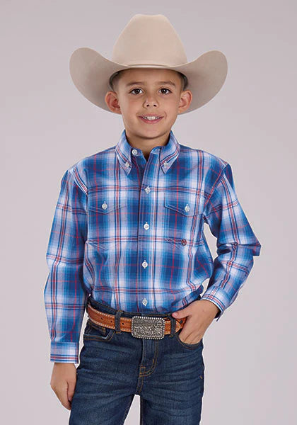 Roper Boys Amarillo Collecition LS Shirt Plaid Blue
