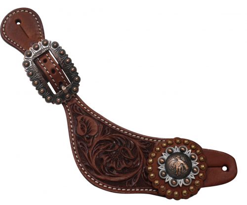 Showman Ladies Size Leather Barrel Racer Concho Spur Straps
