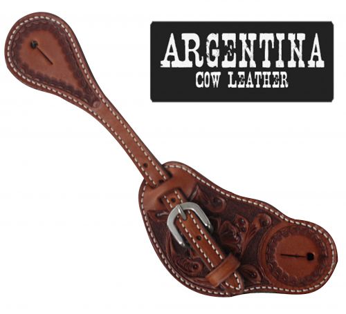 Showman Mens Size Leather Floral Tooled Spur Straps
