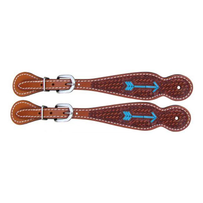 Showman Tooled Spur Straps with Rawhide Laced Arrows