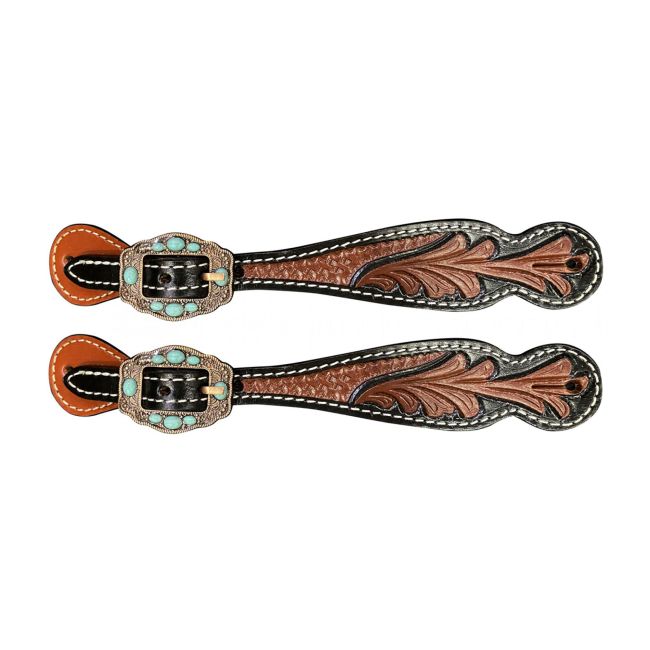 Showman Ladies Two Toned Floral Tooled Spur Straps