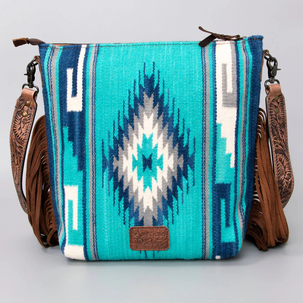 American Darling Tooled Leather and Saddle Blanket Crossbody Bag