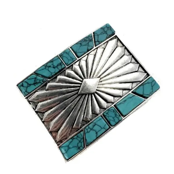 Western Turquoise Stone Concho Belt Buckle