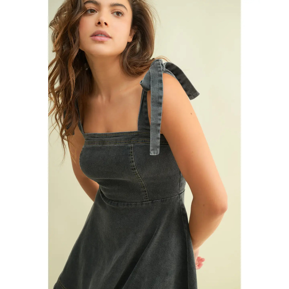 Denim Woven Mini Dress with Adjustable Self Shoulder Strap