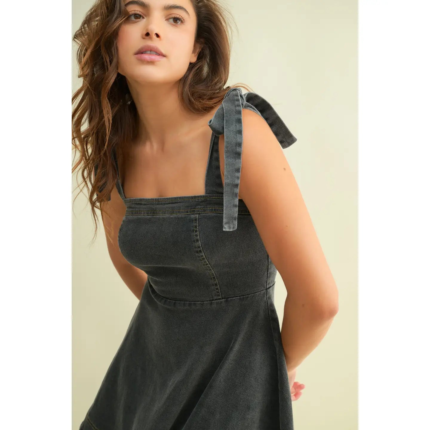 Denim Woven Mini Dress with Adjustable Self Shoulder Strap
