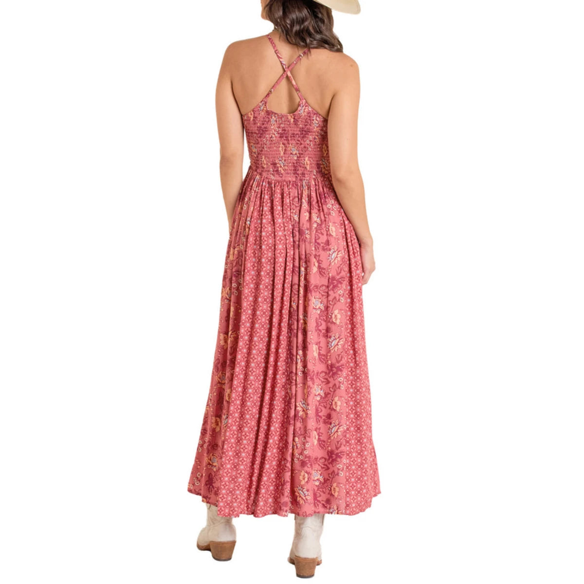 Rock and Roll Denim Mixed Print Maxi Dress