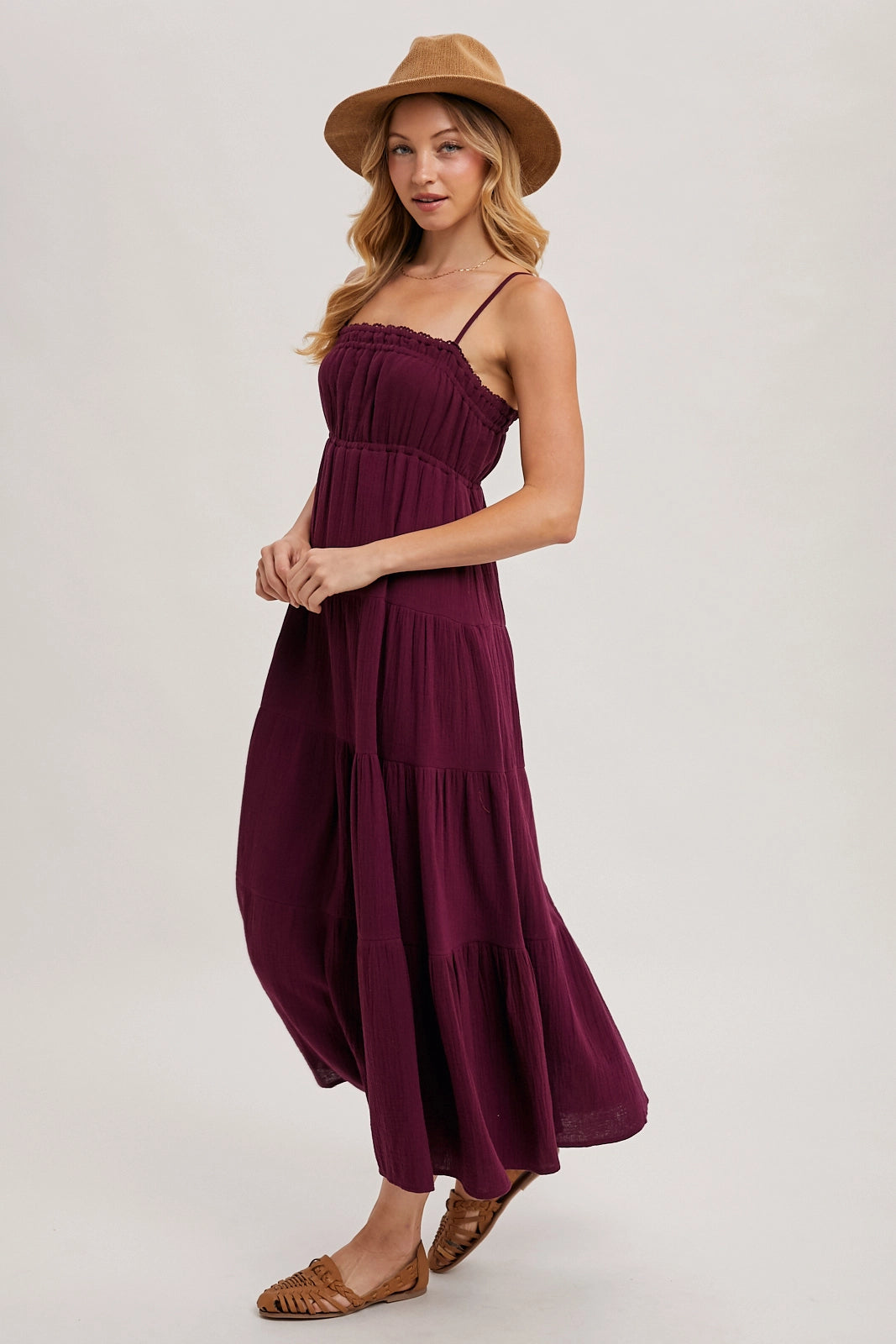 Smocked Ruffle Trim Tiered Maxi Sundress