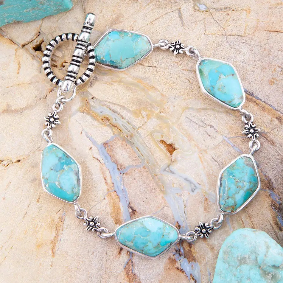 Linked Blue Turquoise and Sterling Bracelet