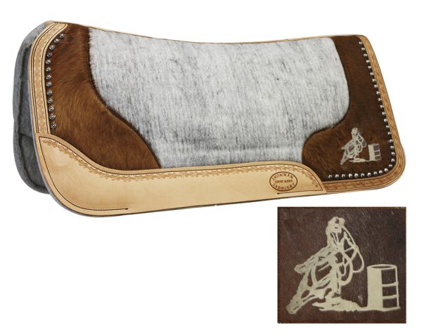 Showman Felt Bottom Saddle Pad with Hand Tooled Hair and Laser Etched Barrel Bacer
