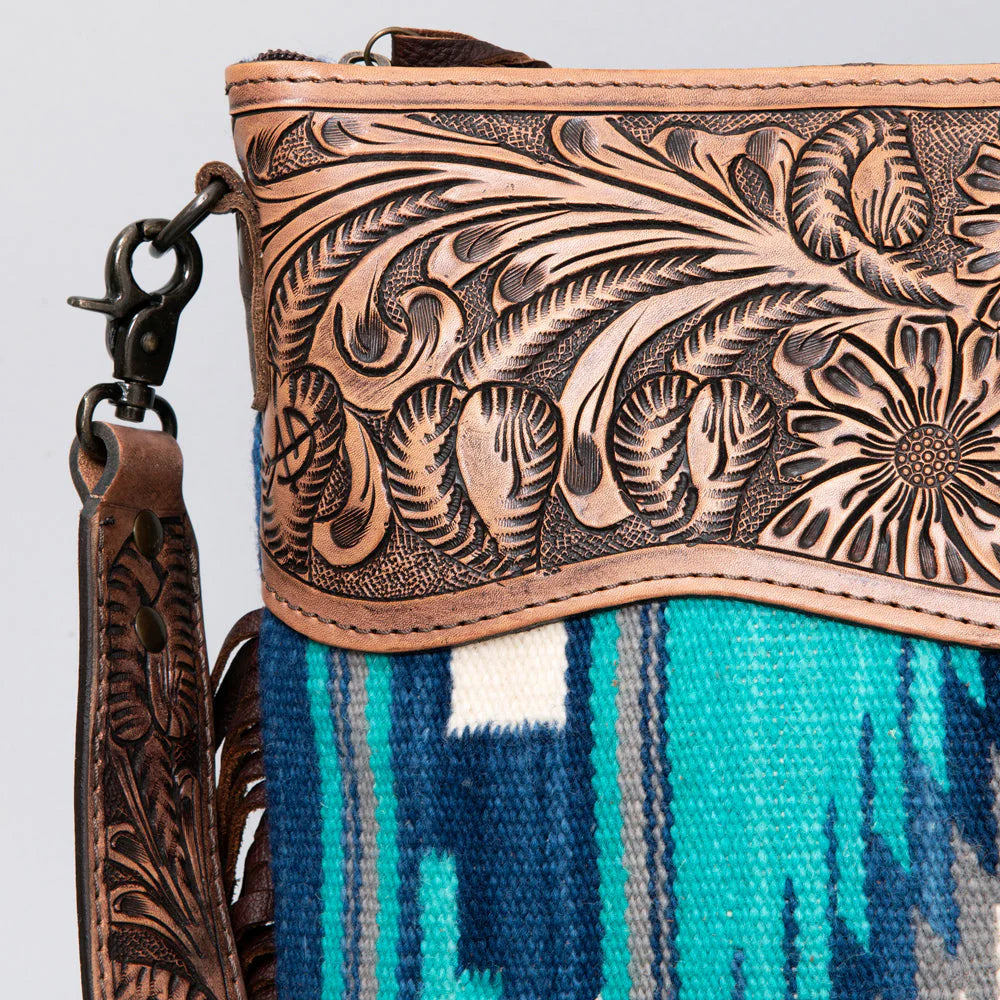 American Darling Tooled Leather and Saddle Blanket Crossbody Bag