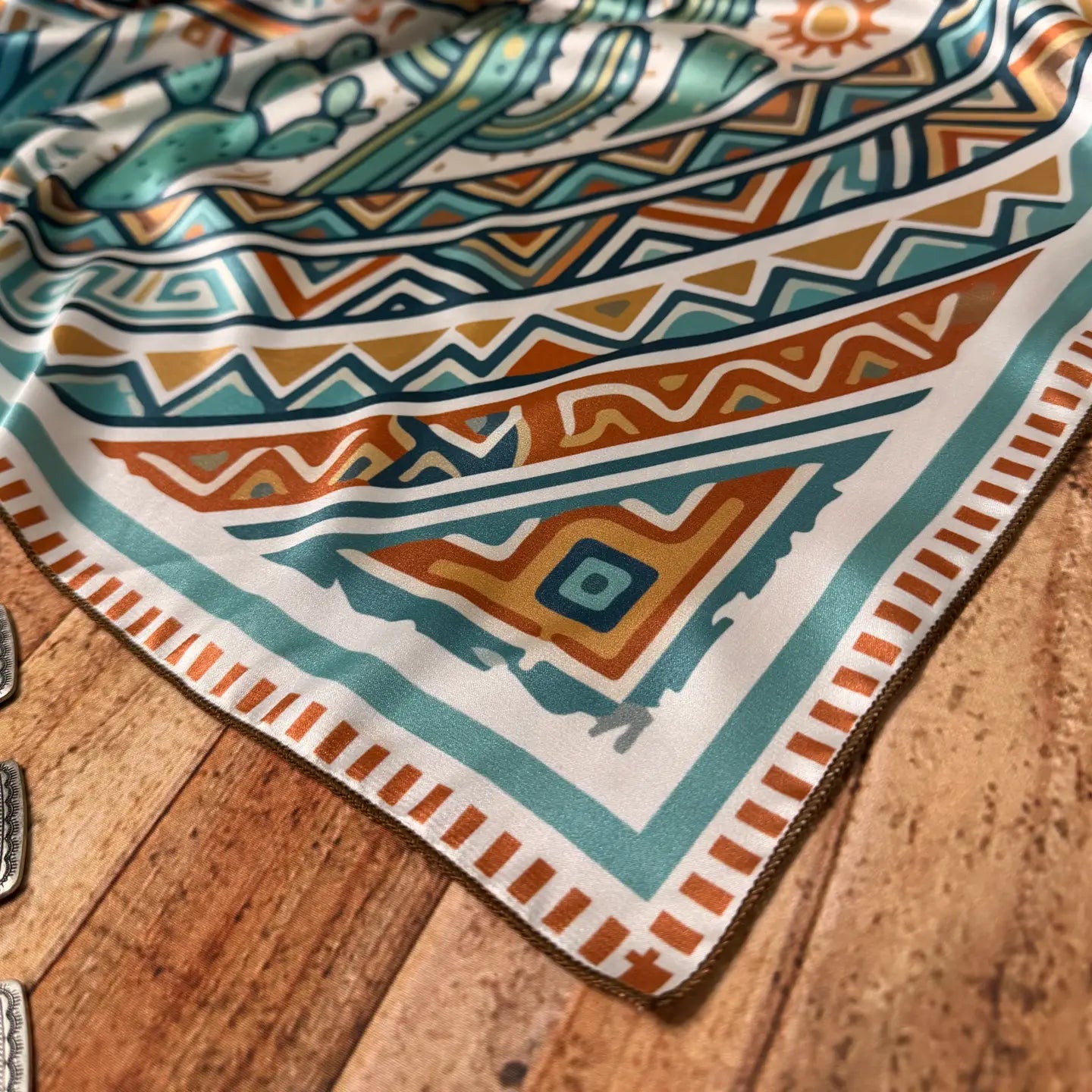 Aztec Cacti Print Silk Wild Rag