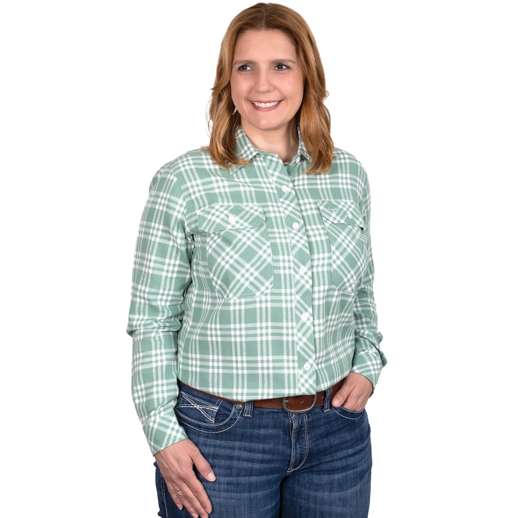 Just Country Wms Brooke Workshirt Flannel Plaid Jade