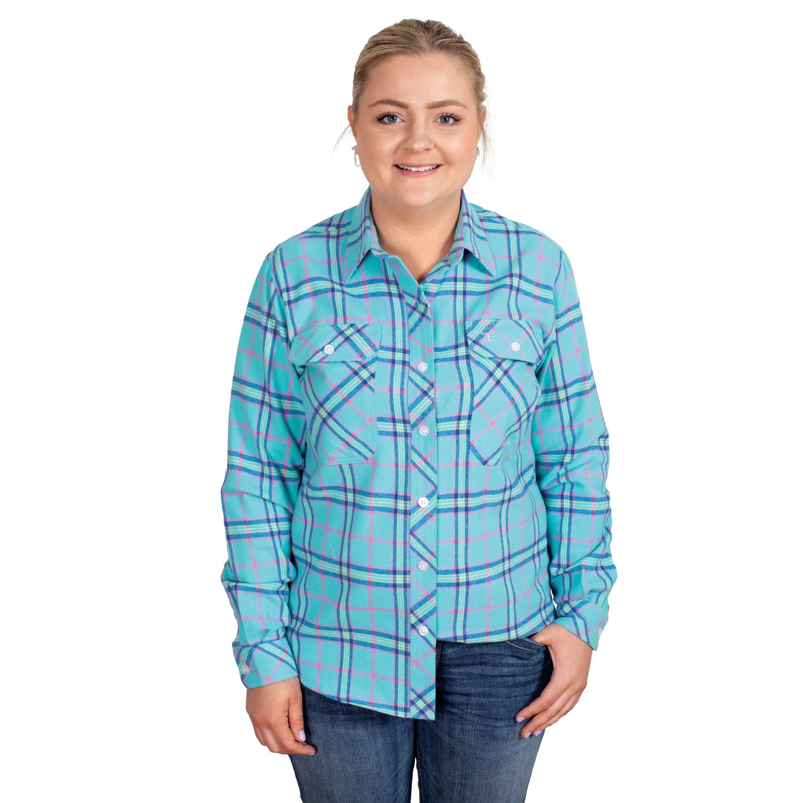 Just Country Wms Brooke Workshirt Flannel Turquoise