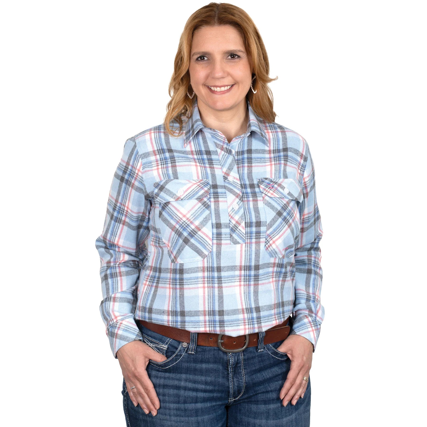 Just Country Wms Jahna Workshirt Flannel Plaid Blue