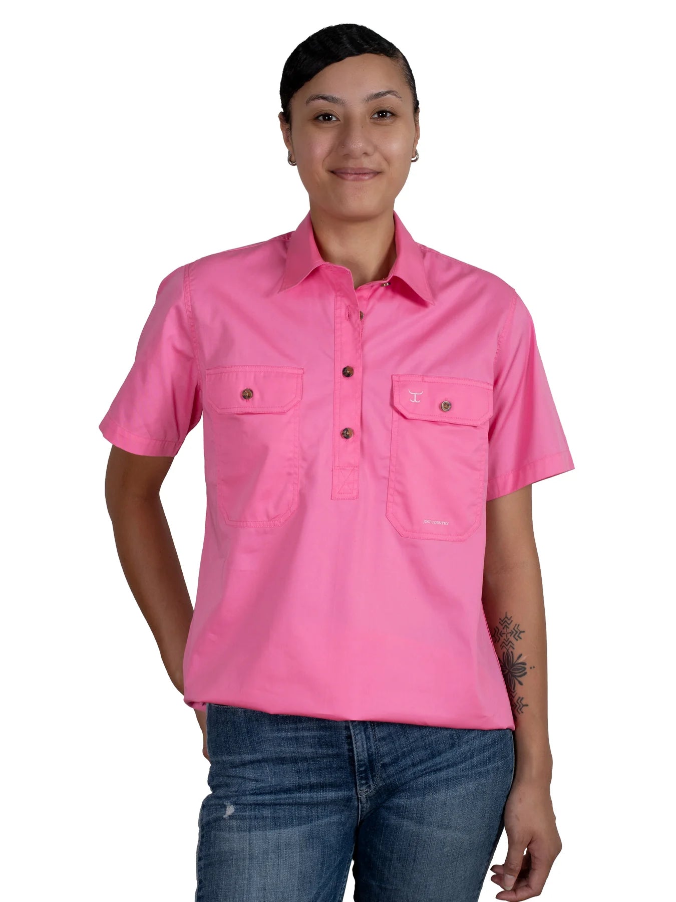 Just Country Wms Evie Short Sleeve Half Button Workshirt - Workshirt Sale