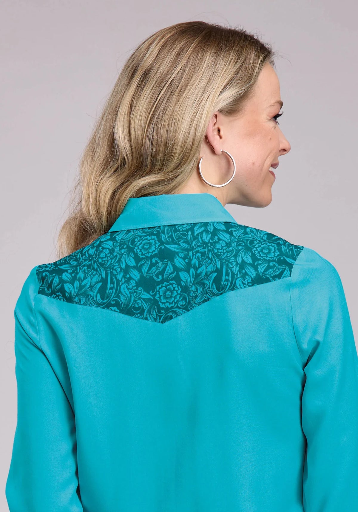 Roper Wmns Studio West Collection LS Shirt Solid Blue