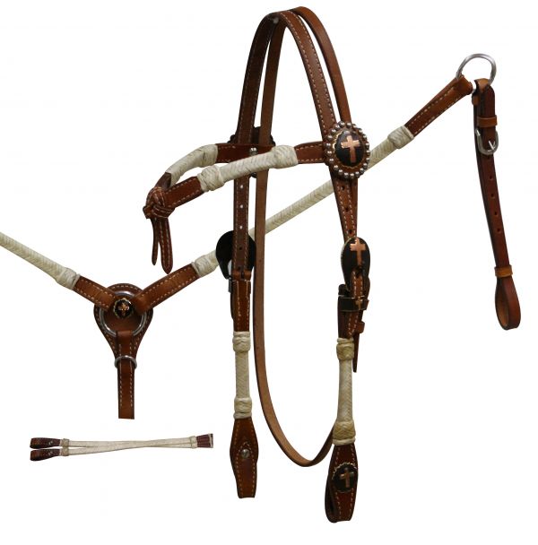 Showman Double Stitched Leather Rawhide Braided Futurity Knot Bridle and Breastplate Set