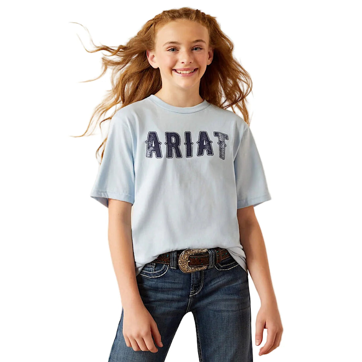 Ariat Girls Fancy Type SS Tee Sky Blue