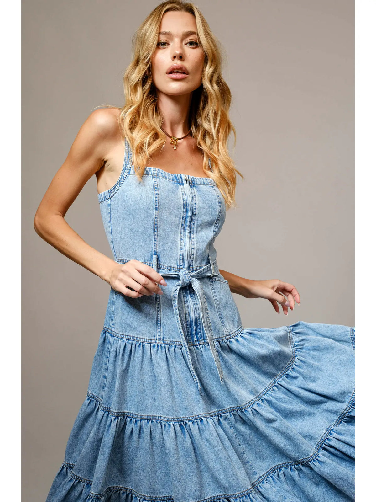 Tiered Zip Midi Dress