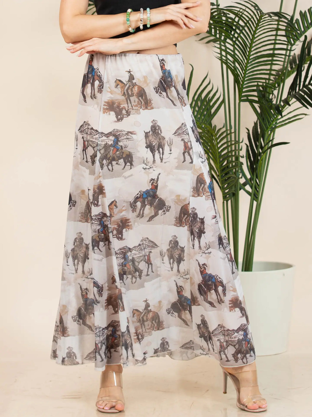 Tania Cowboy Print Lined Full Mesh Skirt