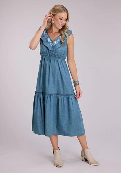 Roper Wmns Studio West Collection Sleeveless Dress Solid Blue