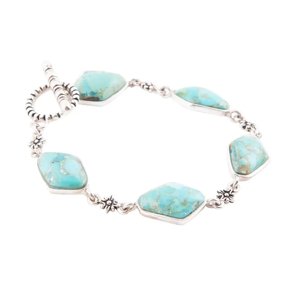 Linked Blue Turquoise and Sterling Bracelet