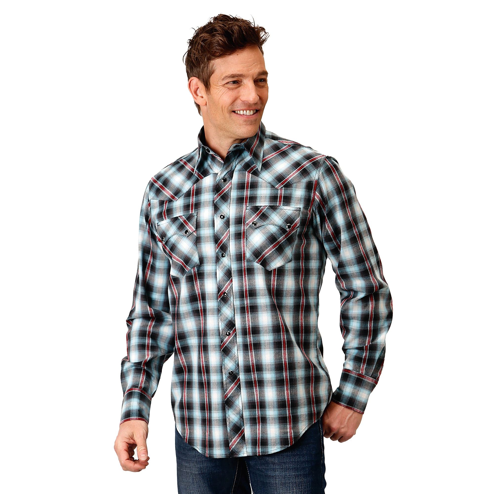 Roper Mns West Made Collection LS Shirt Plaid Black - Summer Clearance