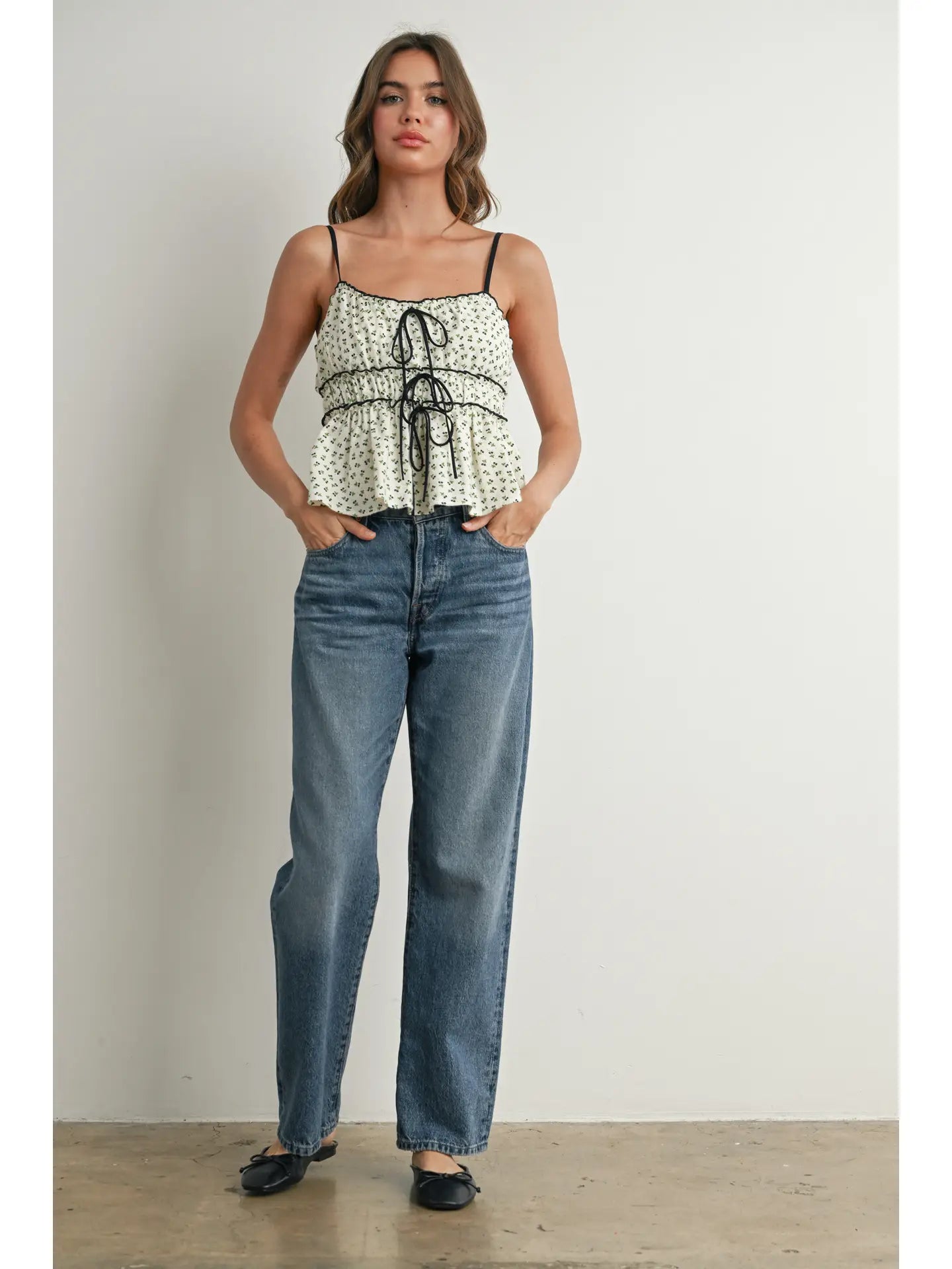 Cherry Blossom Tie Front Top