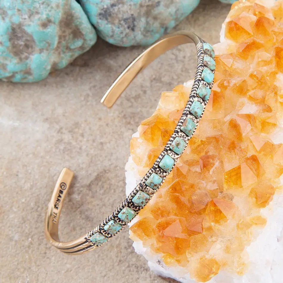 In Line Turquoise and Bronze Cuff Bracelet