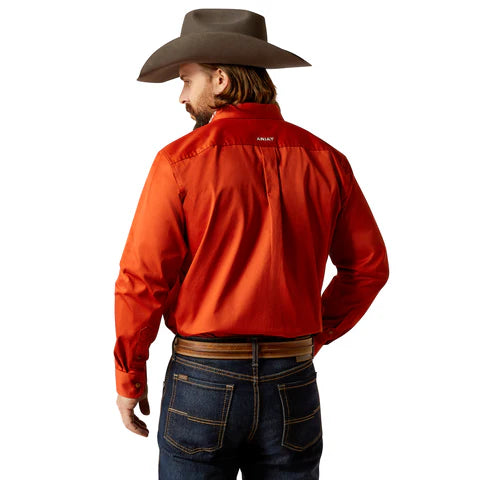 Ariat Mns Team Logo Twill Long Sleeve Shirt Dark Orange/White