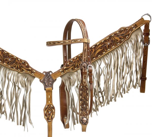 Showman Double Stitched Leather Bridle and Breastplate