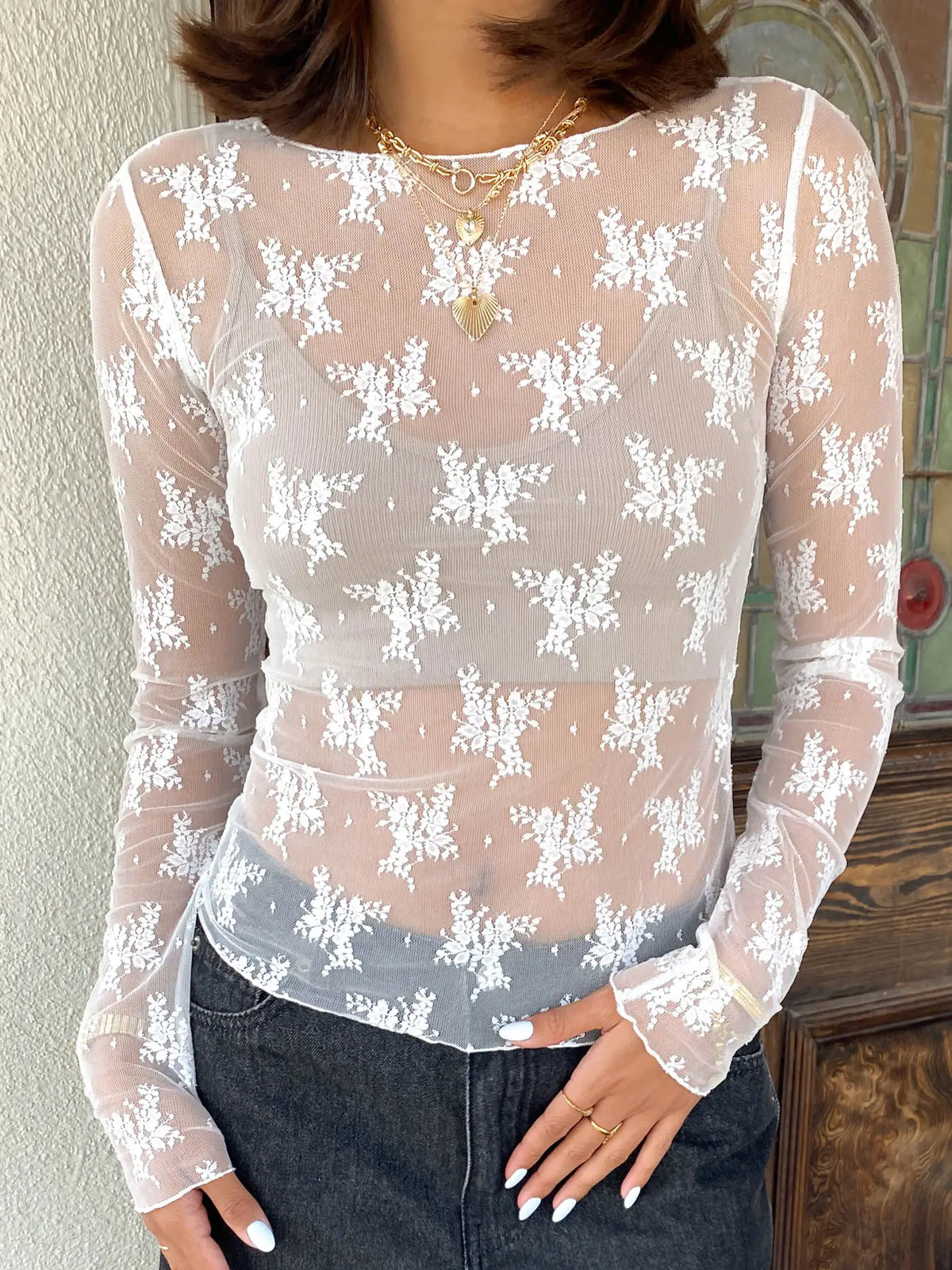 Long Sleeve Lace Layering Top