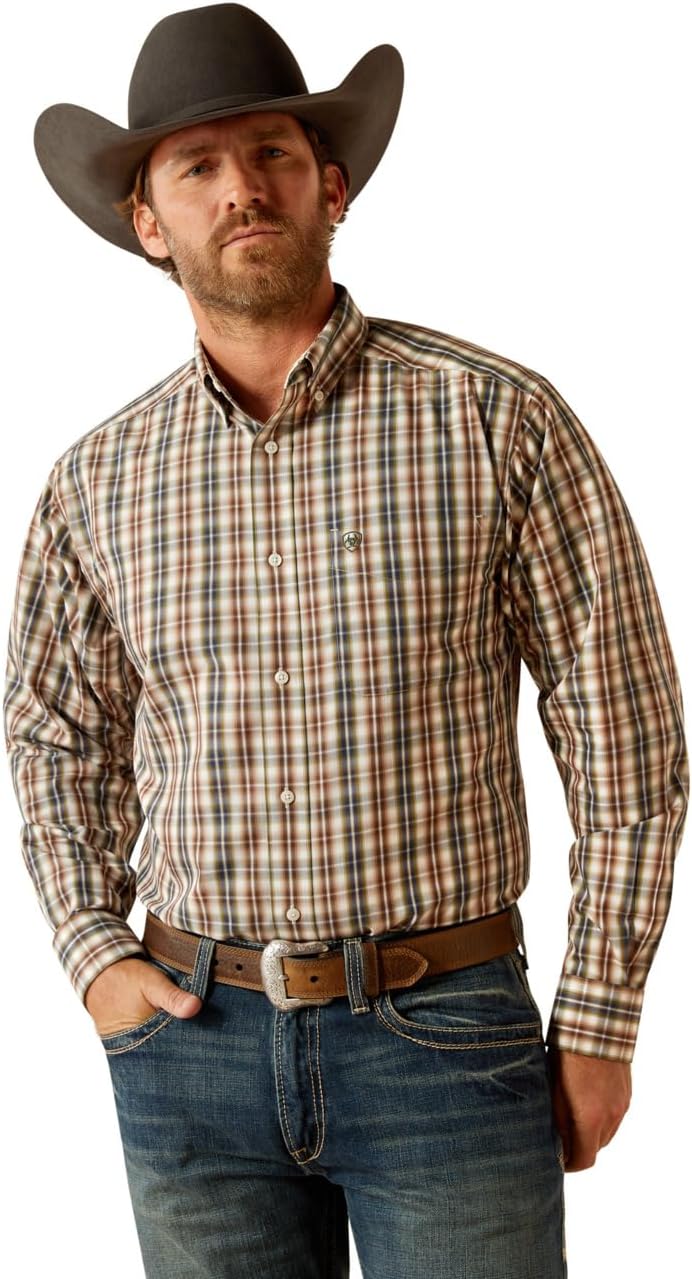 Ariat Mns Wrinkle Free Folk LS Shirt Brown