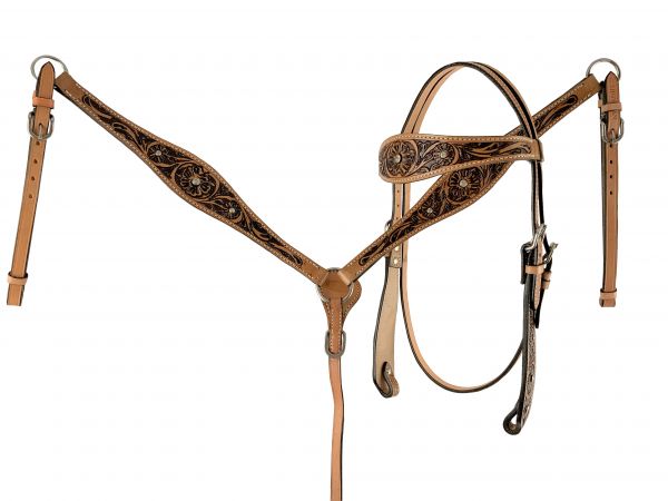 Showman Double Stitched Leather Bridle with Floral Tooling