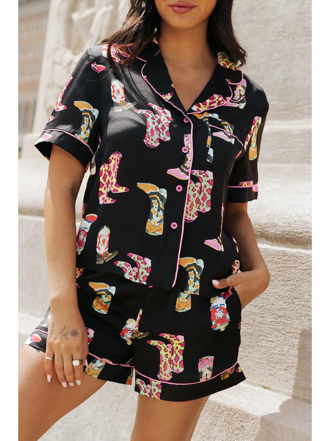 Western Top and Shorts Pajama Set