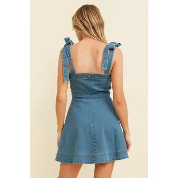 Denim Woven Mini Dress with Adjustable Self Shoulder Strap