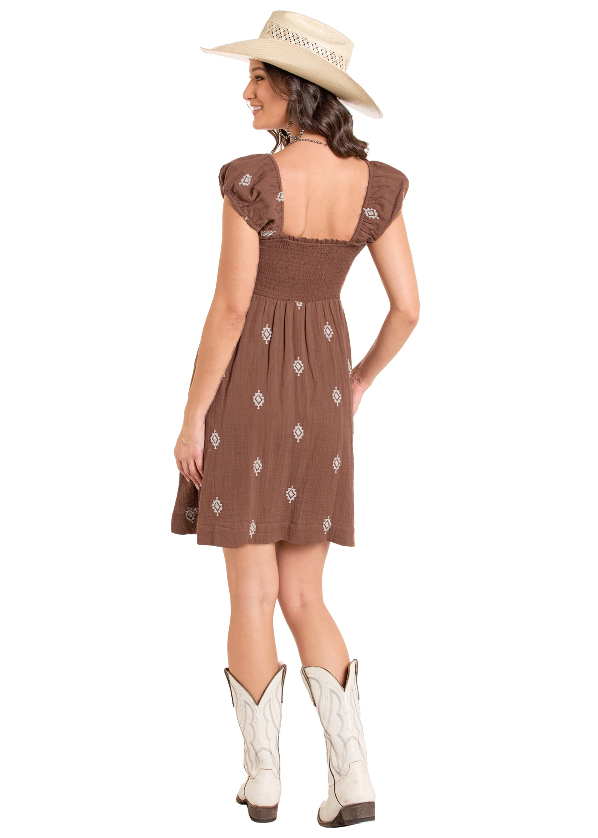 Rock and roll Denim Aztec Embroidered Mini Dress