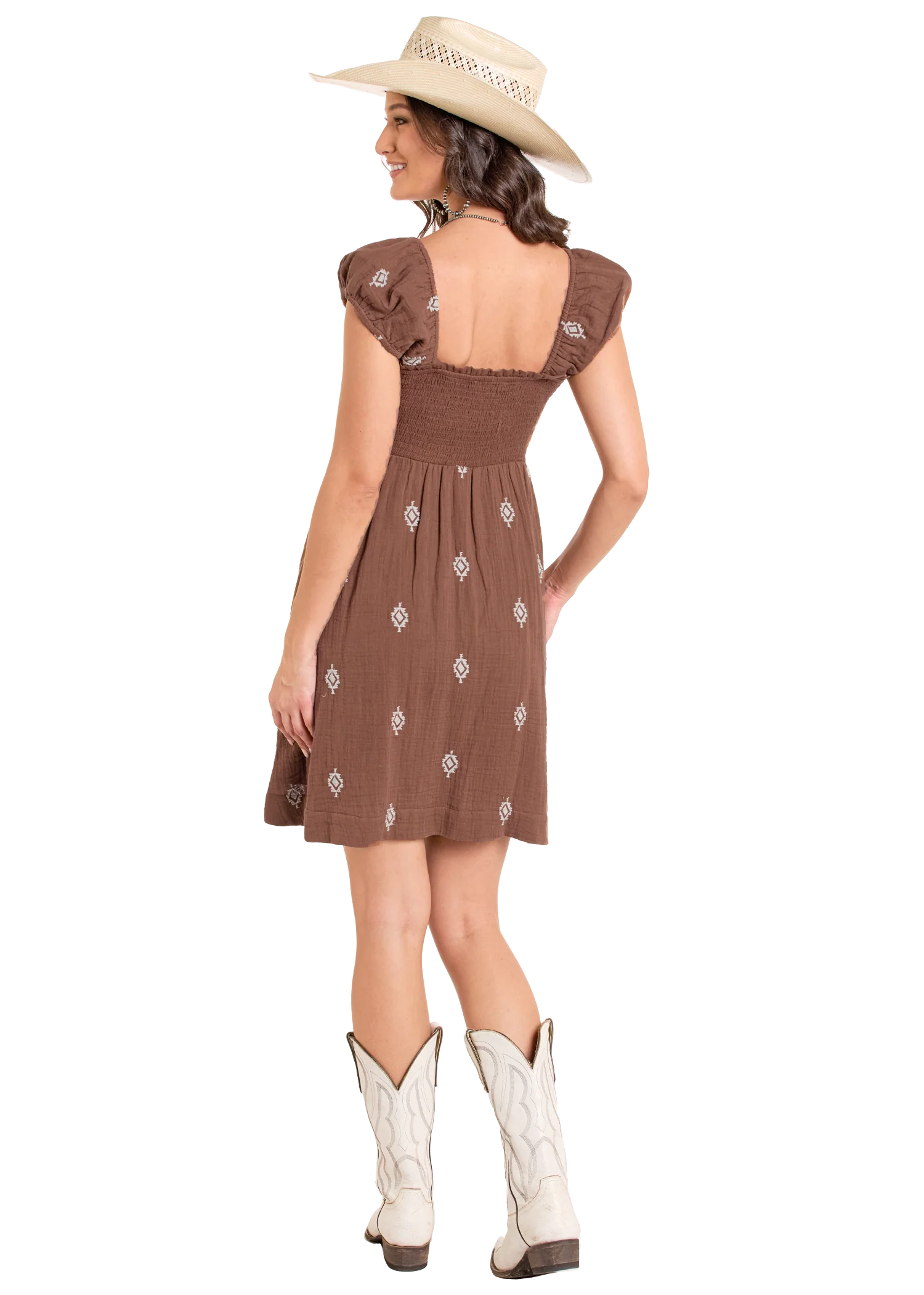 Rock and roll Denim Aztec Embroidered Mini Dress