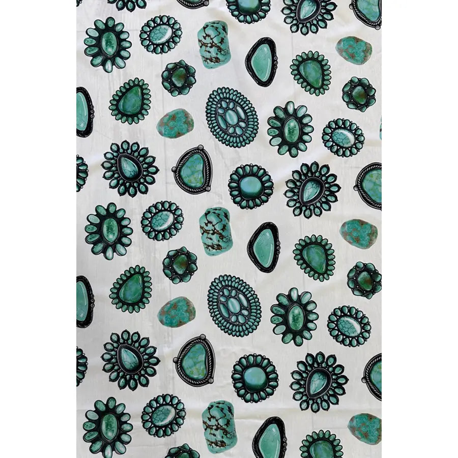 Western Turquoise Jewel Print Scarf | COuntry Clothing - Neck Scarf | Saddleworld Ipswich