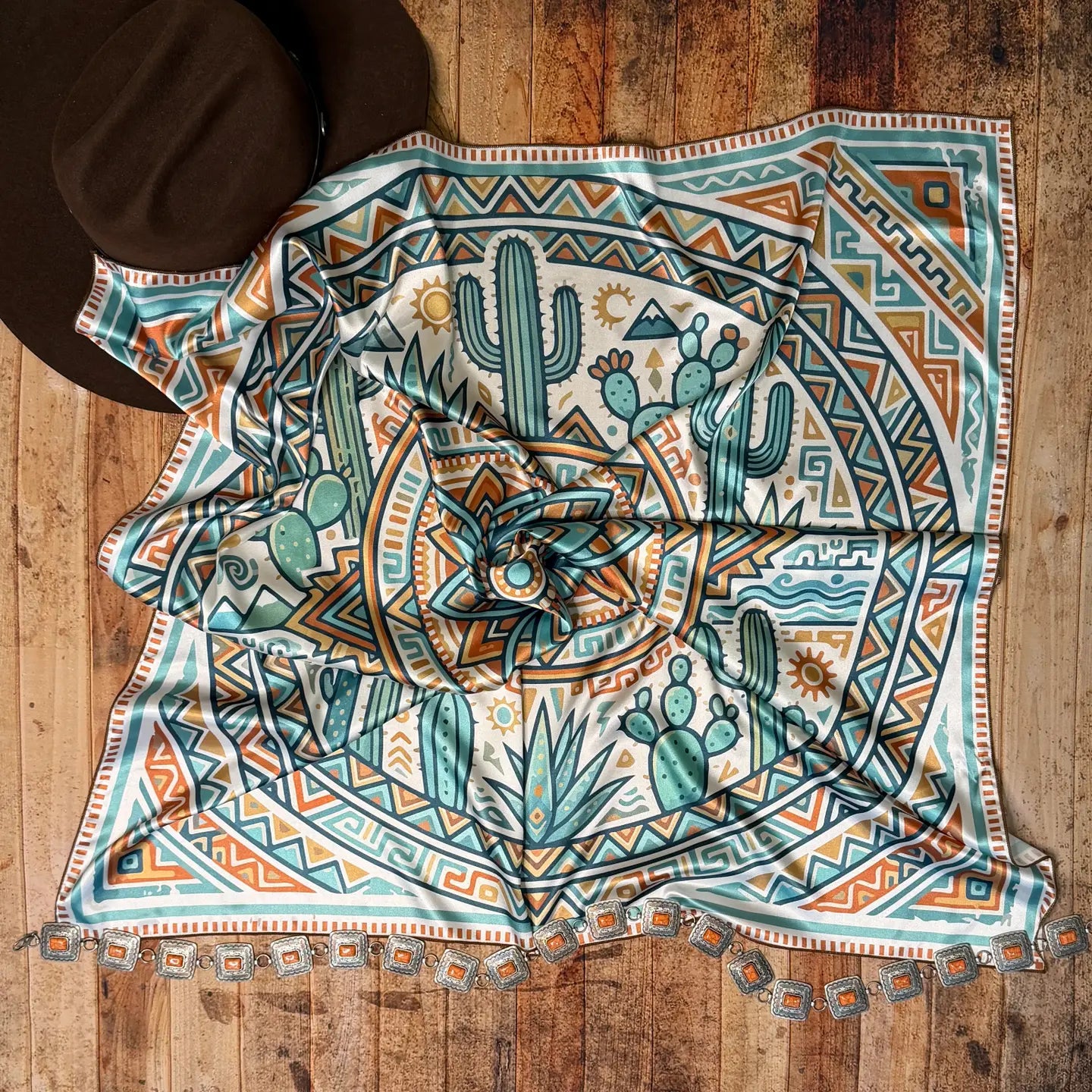 Aztec Cacti Print Silk Wild Rag
