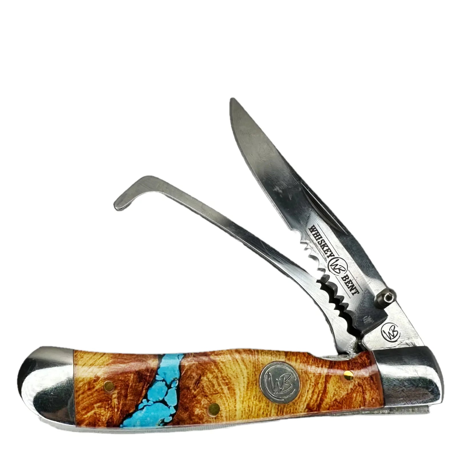 Whiskey Bent Trapper Pocket Knife and Hoof Pick Turquoise River