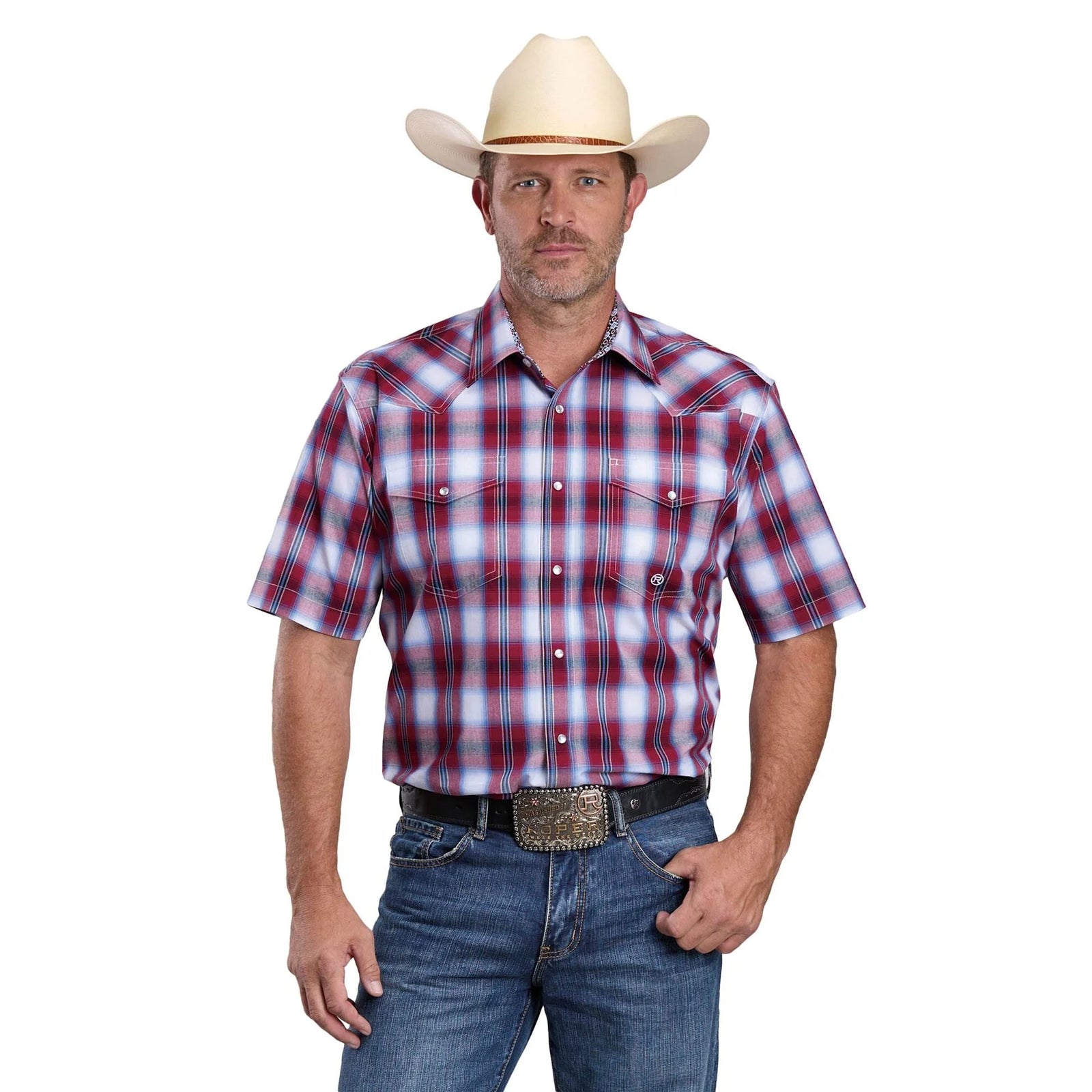 Roper Mns Amarillo Collection SS Shirt Plaid Red