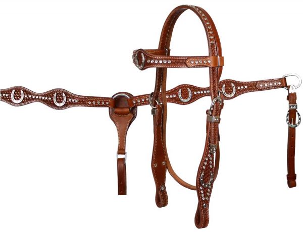 Showman Double Stitched Fully Tooled Leather Bridle and Breastplate Set