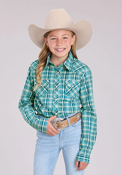 Roper Gls West Made Colleciton LS Shirt Plaid Blue