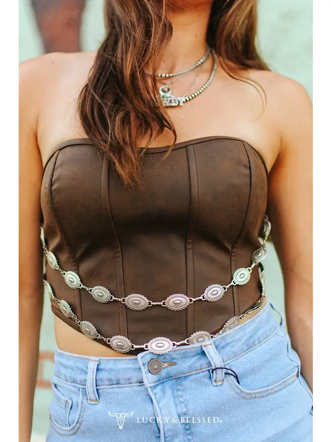 Brown Corset with Concho Chain Detail Top