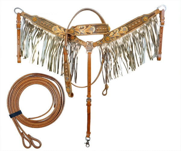 Zane Breastplate with Fringe, Black w/Pink & Silver main image 1