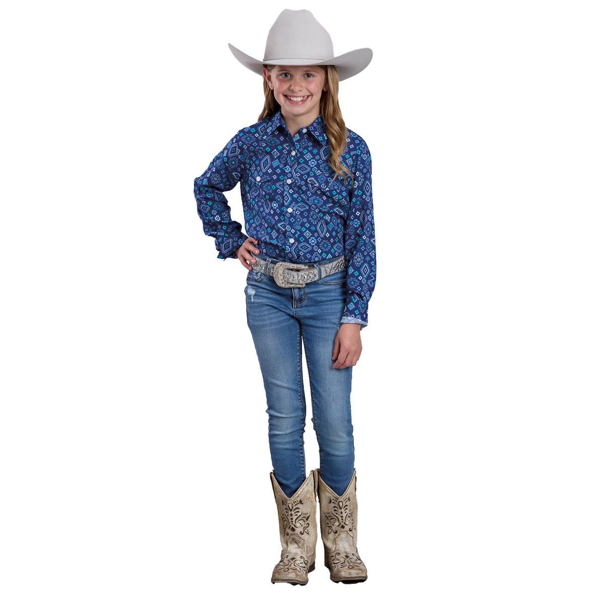 Roper Girls Five Star Collection LS Shirt Print Blue