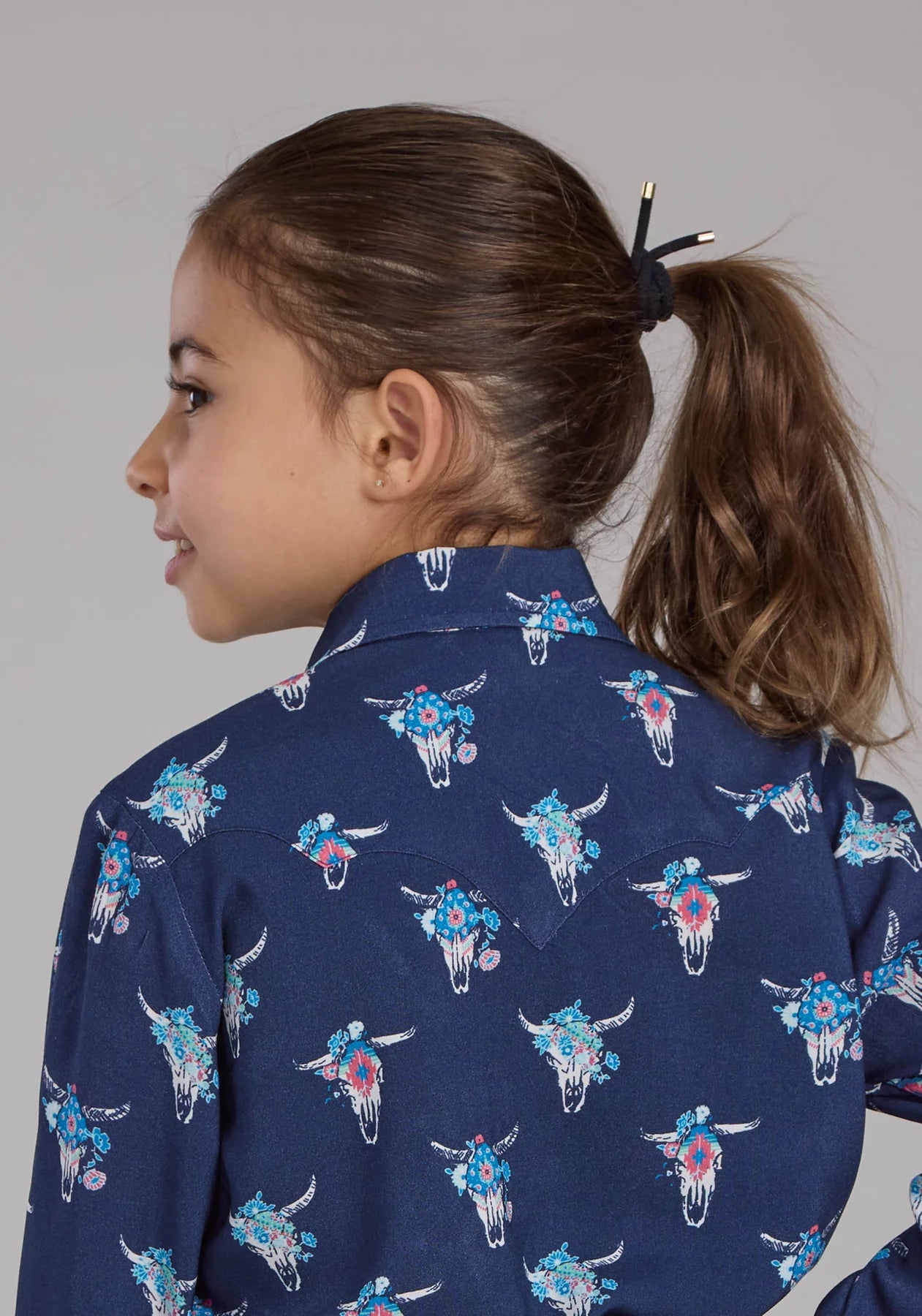 Roper Girls Five Star Collection LS Shirt Print Blue