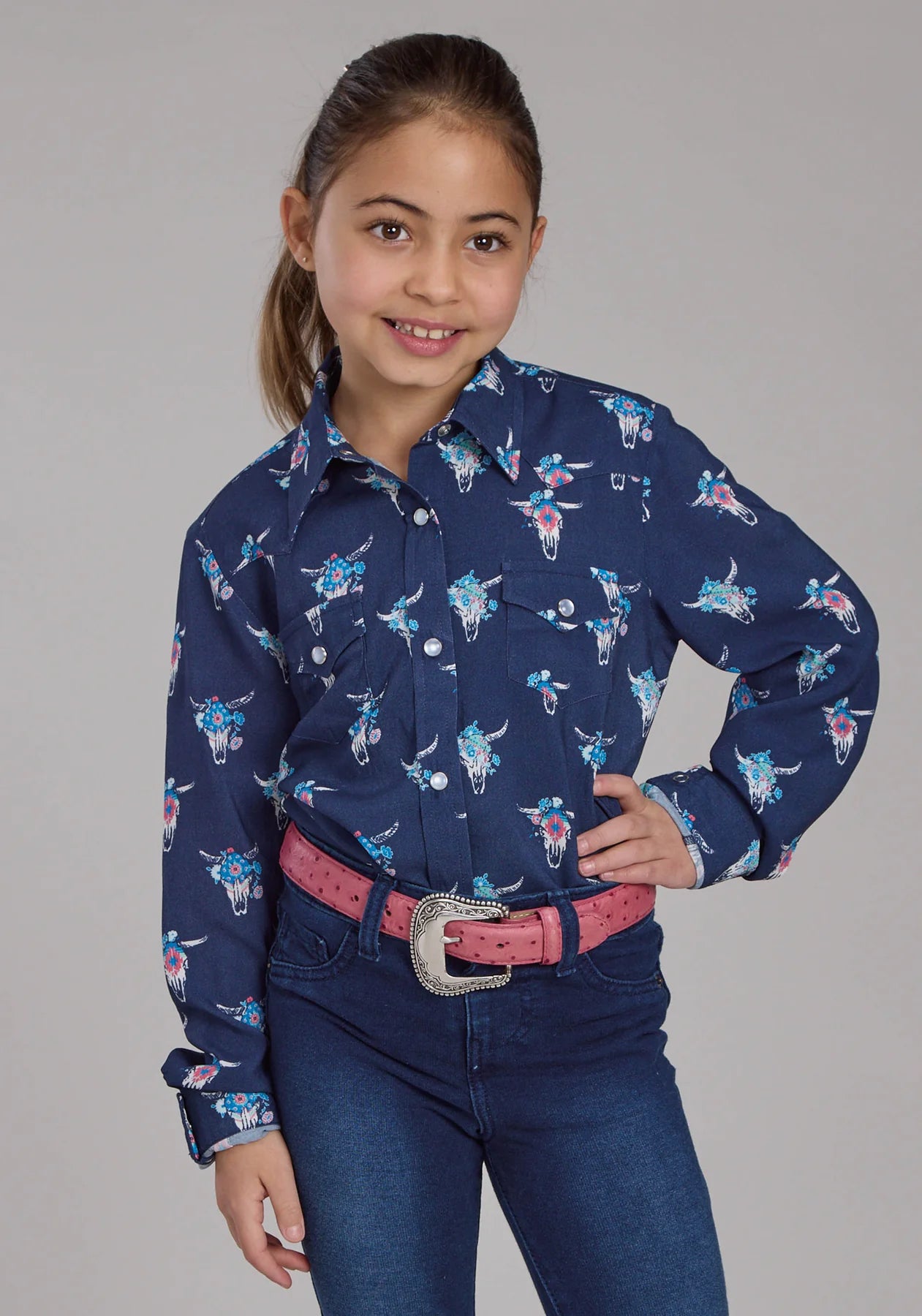 Roper Girls Five Star Collection LS Shirt Print Blue