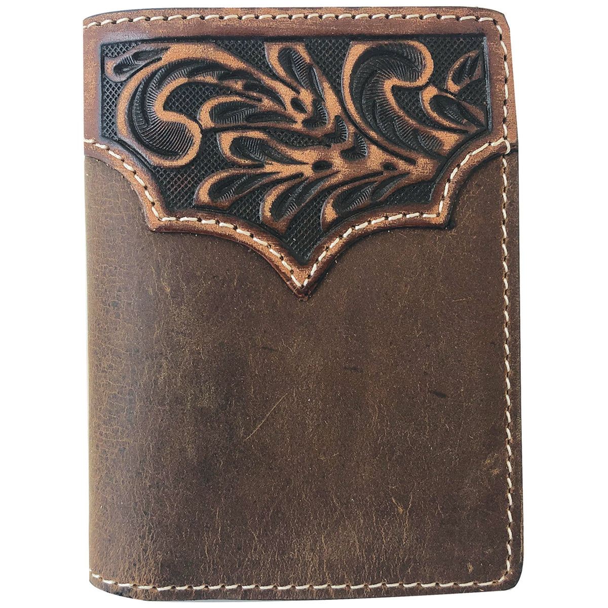 Roper Wallet - Tri-Fold Tooled Yoke Brown